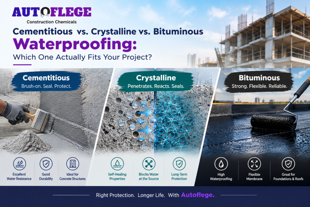 Cementitious vs. Crystalline vs. Bituminous Waterproofing: Which One Actually Fits Your Project